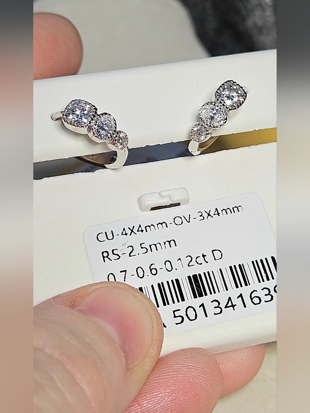 Certified Moissanite 3-Stone Halo Huggies .925 Sterling Silver NWT - Picture 5 of 14